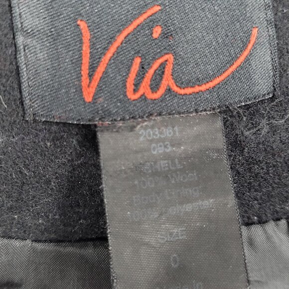 Via Black 100% Wool Double Breasted Buttoned Lined Pockets Long Pea Coat Small S - Picture 3 of 12